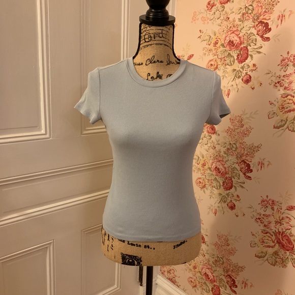 Monki Tops - 🍒 Monki Light Blue T Shirt